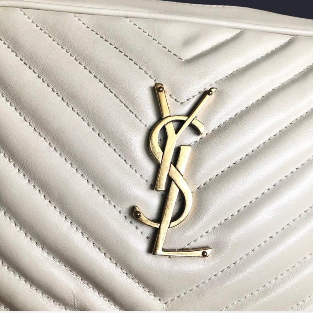 Saint Laurent Cream Quilted Leather Crossbody Camera Bag with Gold YSL - Picture 13 of 16